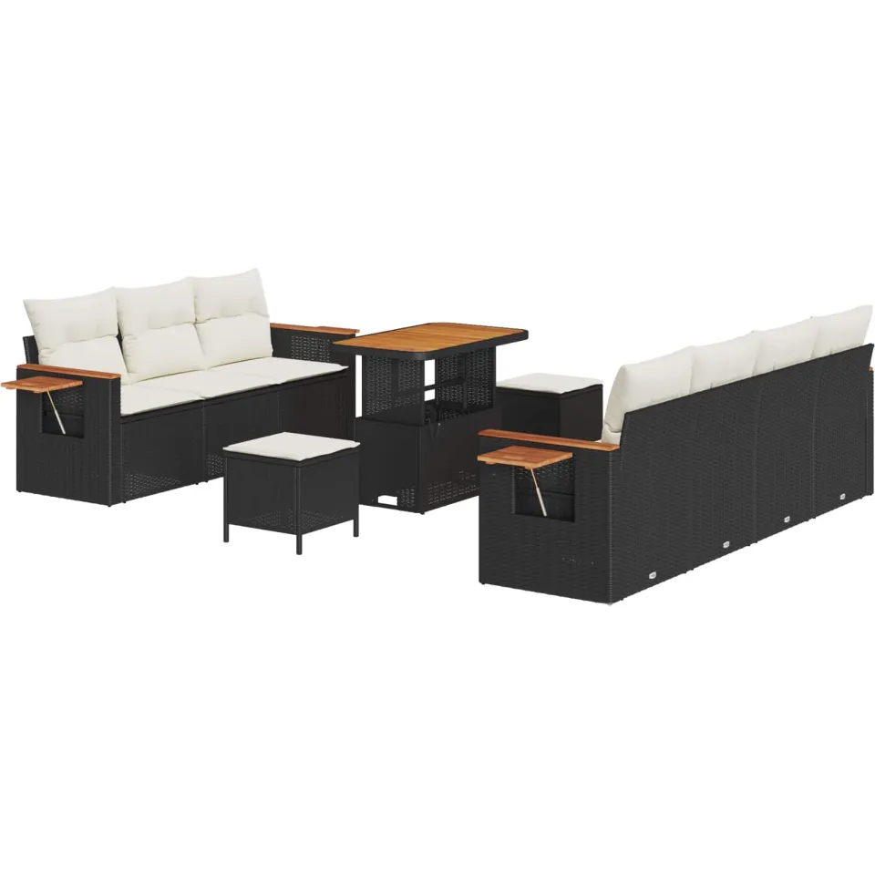 vidaXL Tuinbankenset 10 st Zwart poly rattan
