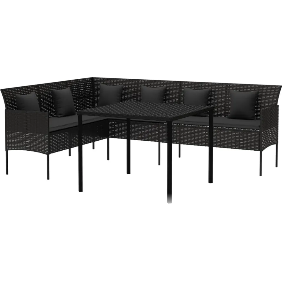 vidaXL 2-delige Tuinset met kussens poly rattan zwart, foto 2