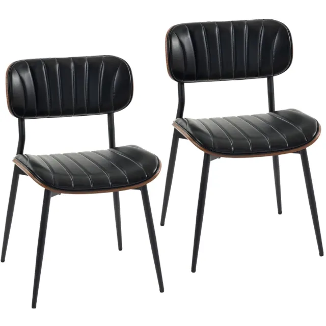 Clruro Eetkamerstoel Set van 2 - 49,5 x 49,5 x 80 cm - Gebogen Rug - Kunstleer/Metaal Zwart