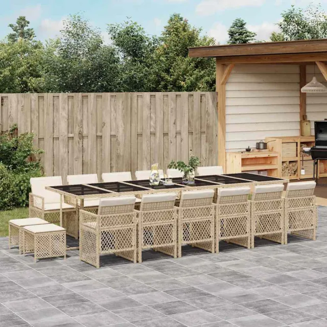 vidaXL 17-delige Tuinset met kussens poly rattan beige, foto 2