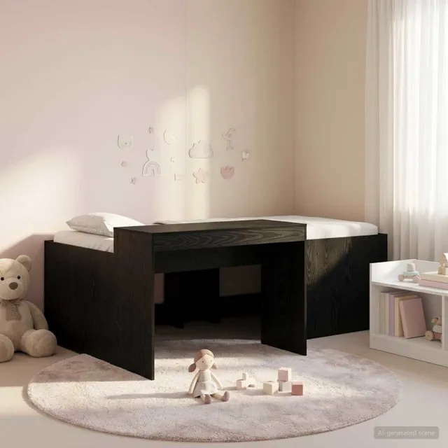 vidaXL Hoge Bed Frame met Bureau voor Kinderen Zwart 98,5 x 203 cm