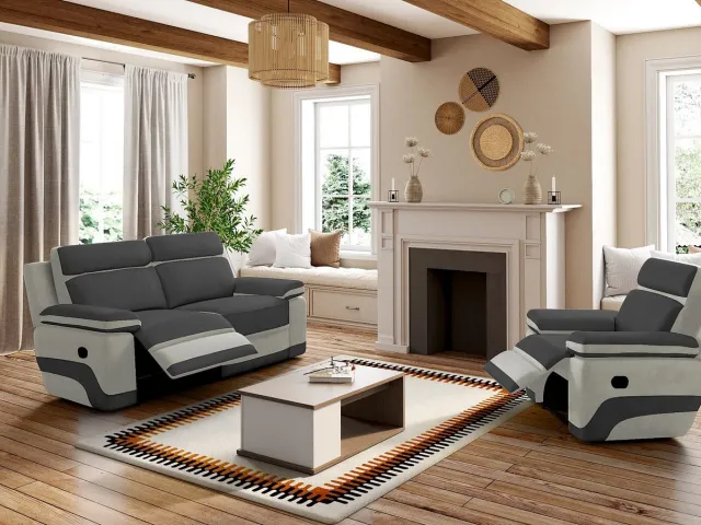 Vente-unique Relax driezitsbank + fauteuil van microvezel TALCA - Antraciet en licht grijs Antracietgrijs