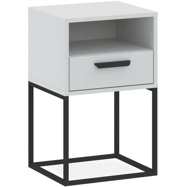 KONSIMO RECTUS Nachtkastje - met lade - met plank - Bijzettafel - Wit - 40x65x39 cm