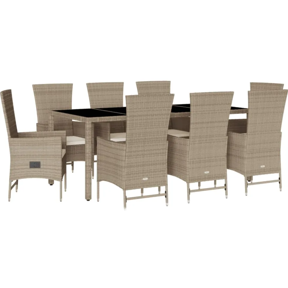 vidaXL 9-delige Tuinset met kussens poly rattan beige, foto 3