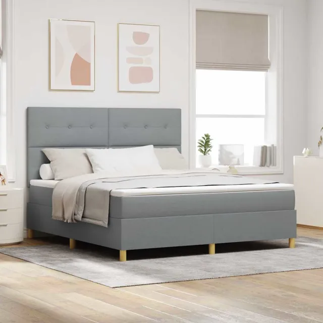 vidaXL LED Box Spring Bed met hoofdeinde Lichtgrijs 180 x 200 cm Stof