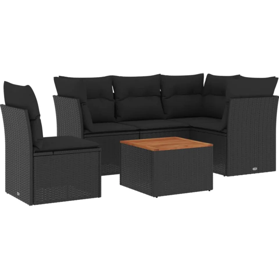 vidaXL 6-delige Loungeset met kussens poly rattan zwart, foto 4