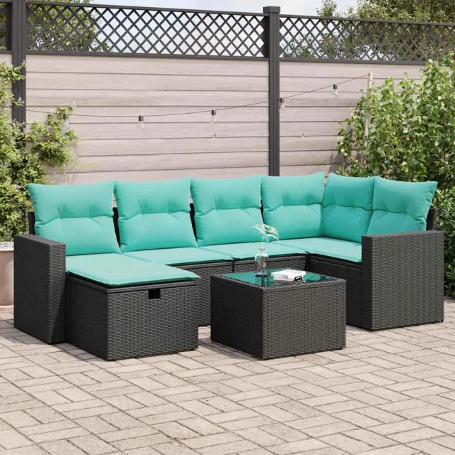 vidaXL 7-delige Loungeset met kussens poly rattan zwart, foto 2