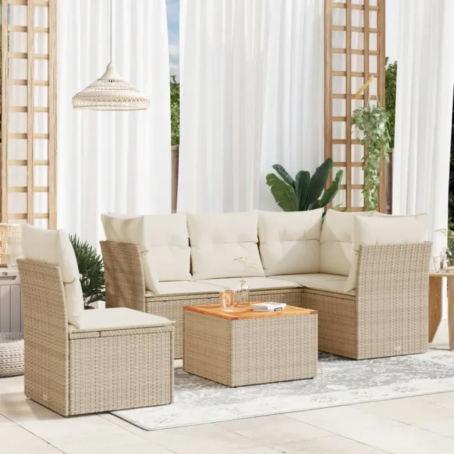 vidaXL 6-delige Loungeset met kussens poly rattan beige, foto 2