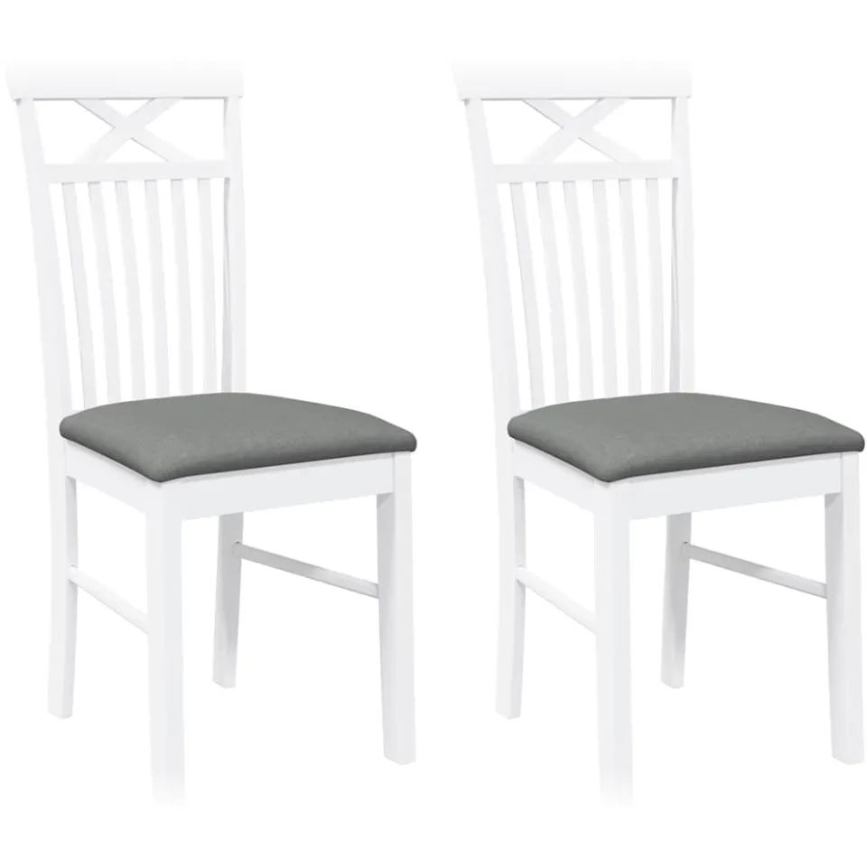 vidaXL Eetkamerstoelen met kussens 2 st massief hout rubber wit, foto 3