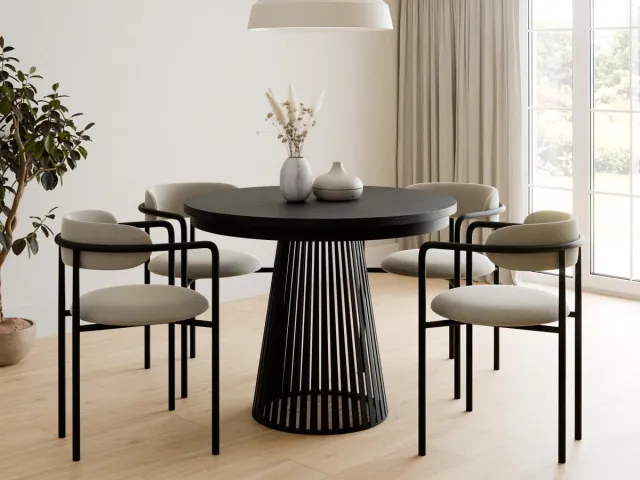 Compleo24 Ronde Eettafel- met lattenbodem-moderne ronde Eettafel-Zwart 100 cm- Eettafel met geribbelde basis