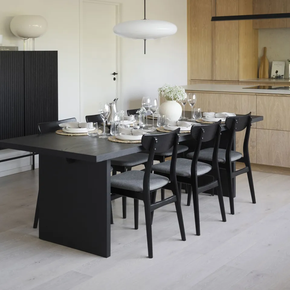 Rowico Home Rodham houten eetkamerstoel zwart - gestoffeerde zitting donkergrijs, foto 2