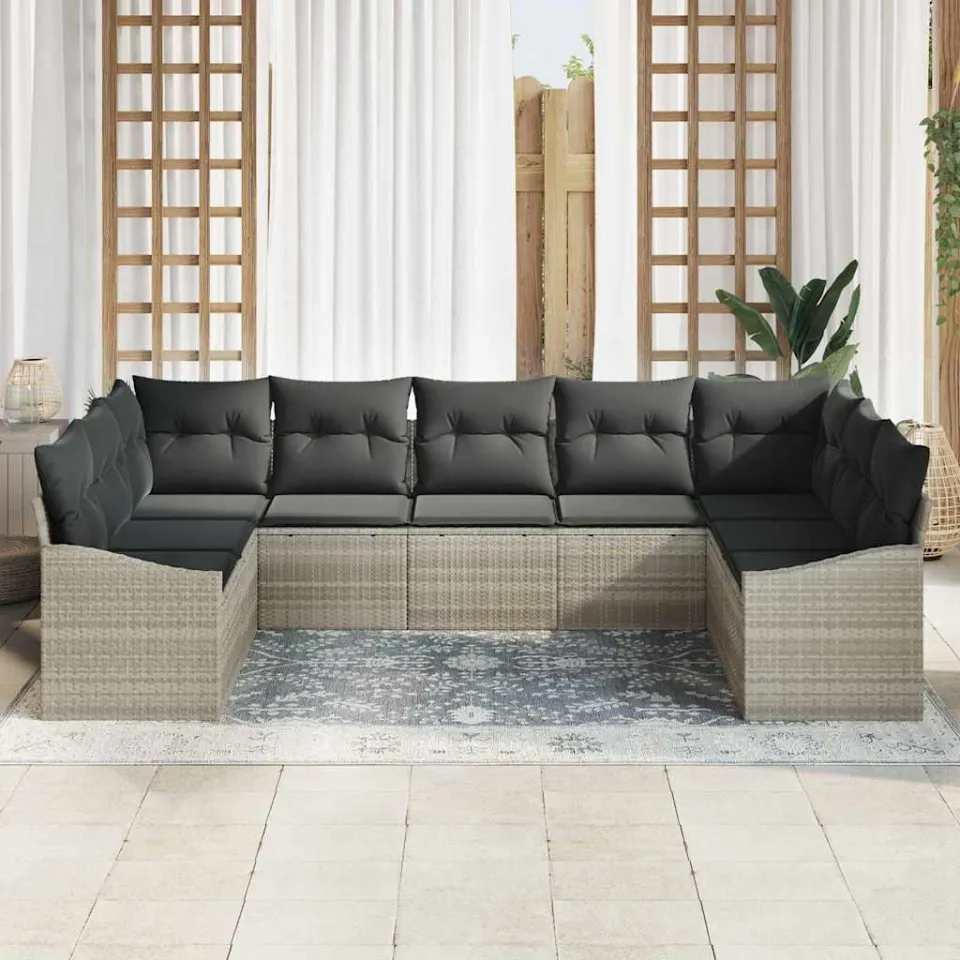 vidaXL Bankstel 9 st Lichtgrijs poly rattan, foto 3