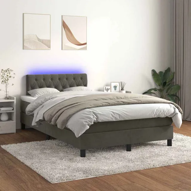 vidaXL Boxspring met matras en LED fluweel donkergrijs 120x200 cm grijs