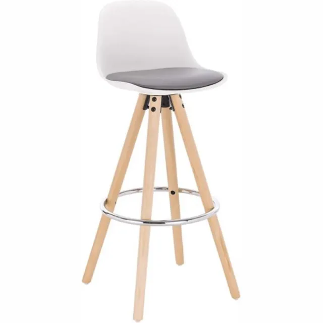 Happyment Hoge Barkruk Vida - Zithoogte 75cm - Grijs/wit - Set van 1 - Keuken - Barstoelen - Met rugleuning - Kunstleer - Bruin frame