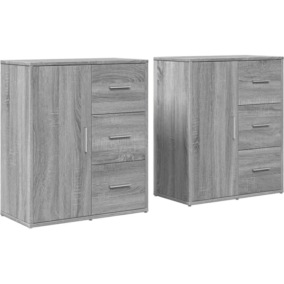 vidaXL Dressoirs 2 st 60x31x70 cm bewerkt hout grijs sonoma eikenkleur