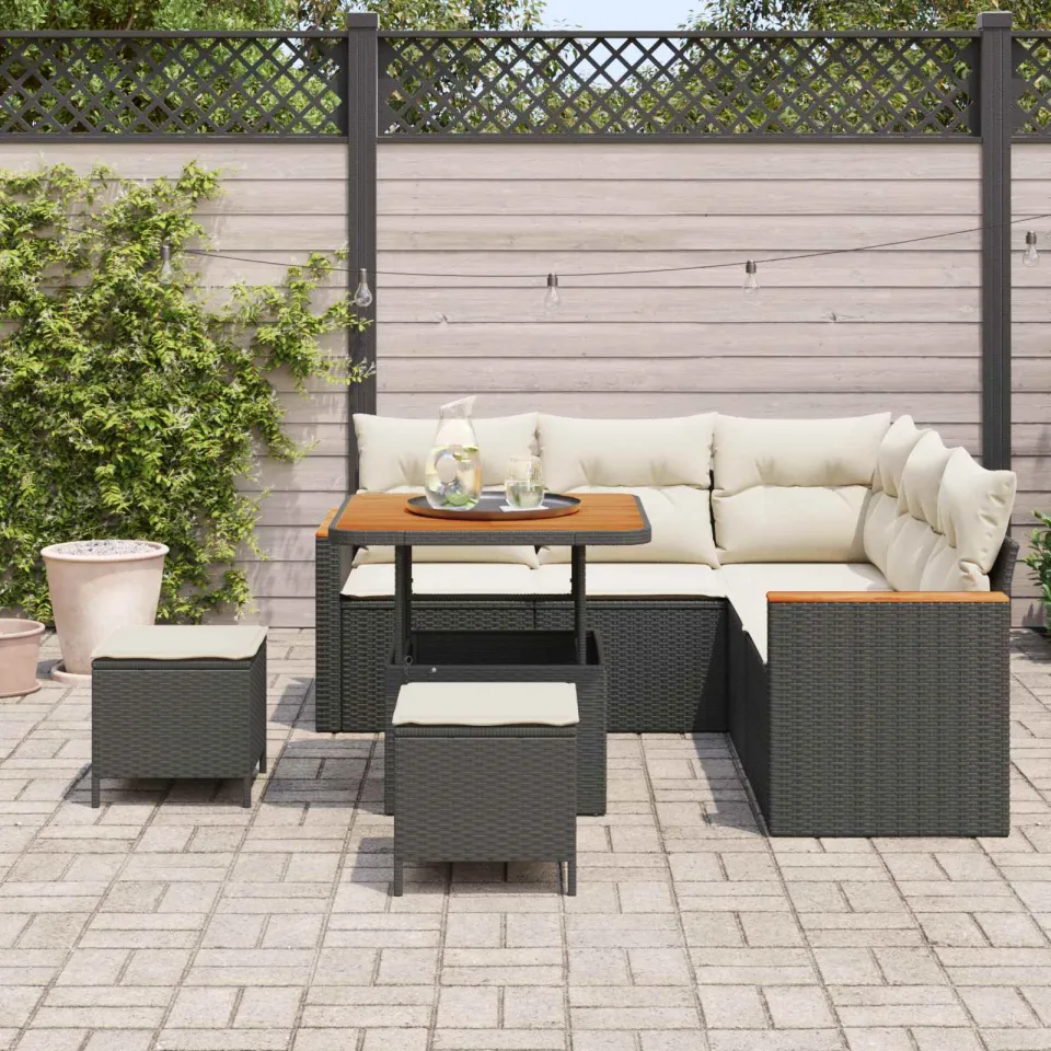vidaXL Tuinbankenset 8 st Zwart poly rattan, foto 3