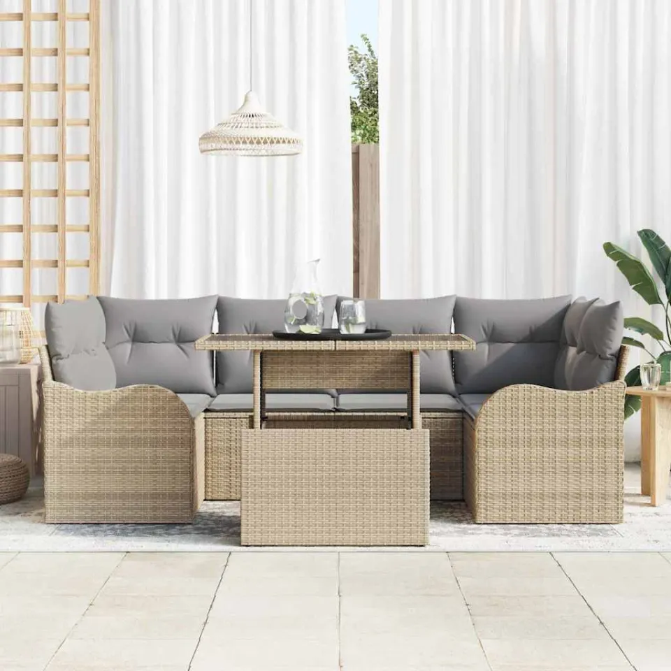 vidaXL Tuin Sofa Set 7 st Beige poly rattan, foto 3