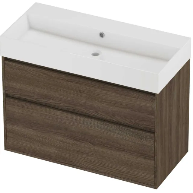 Proline Zara Badmeubelset Porselein Loft 100x46x78 cm Glans Wit Vital Oak Eiken