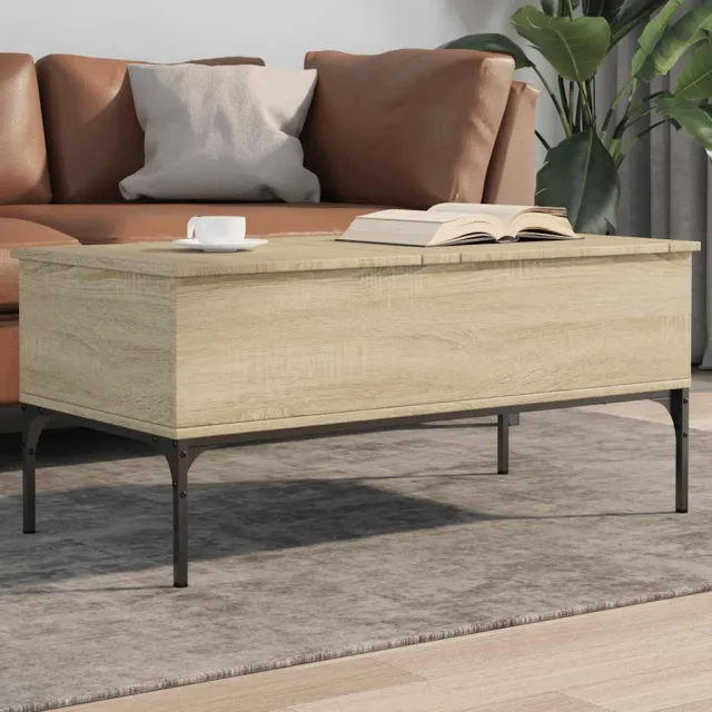vidaXL Salontafel 100x50x45 cm bewerkt hout en metaal sonoma eiken, foto 2
