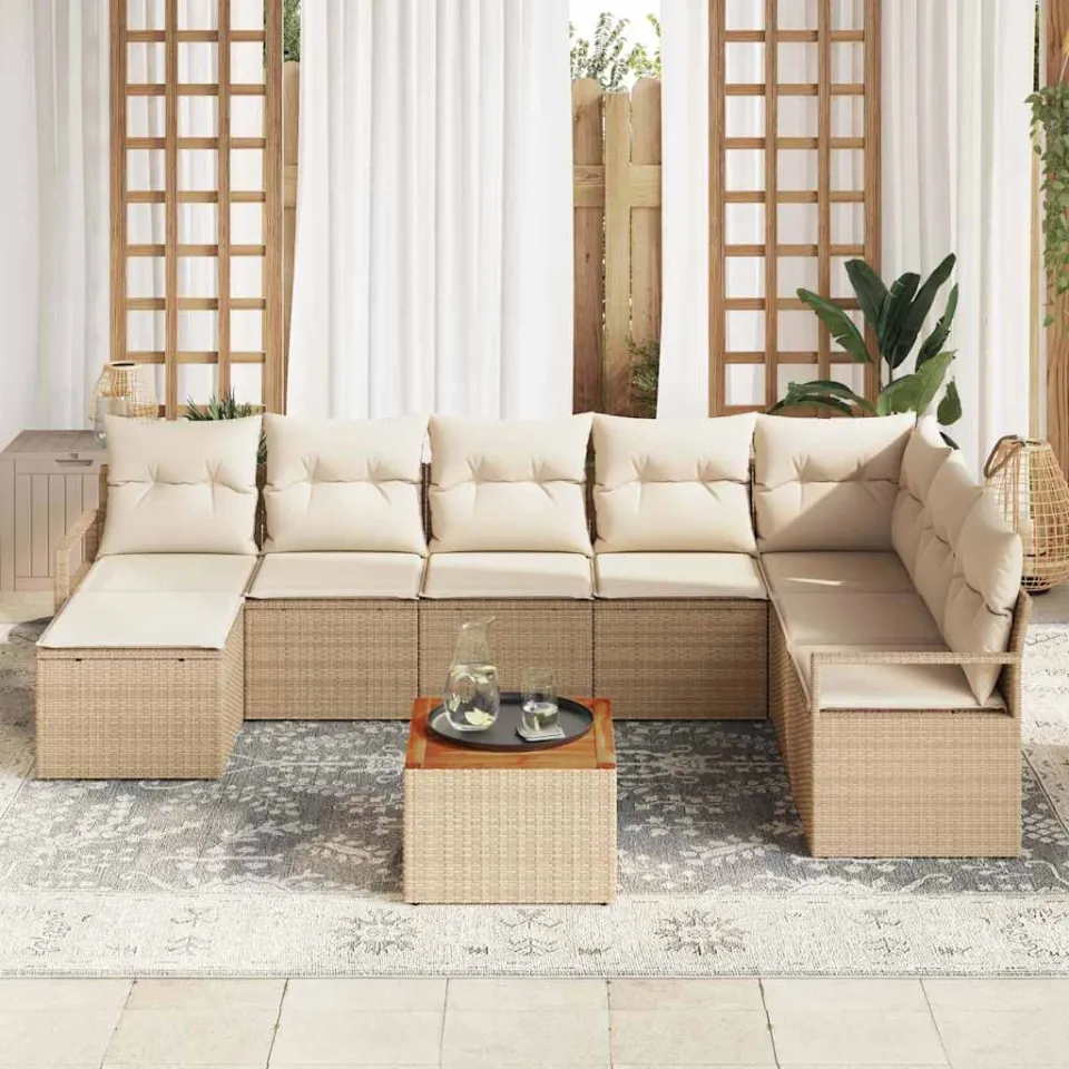 vidaXL Tuinbankenset 9 st Beige poly rattan, foto 3