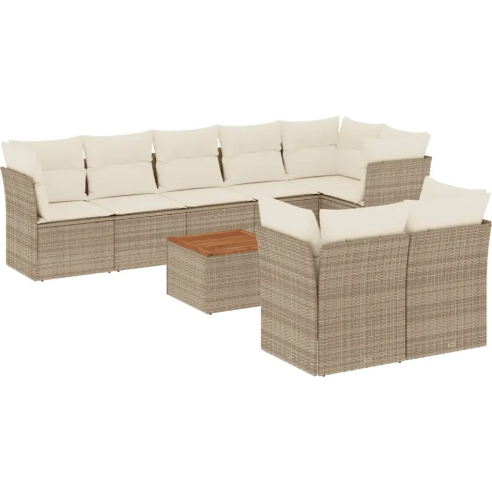 vidaXL 9-delige Loungeset met kussens poly rattan beige, foto 3