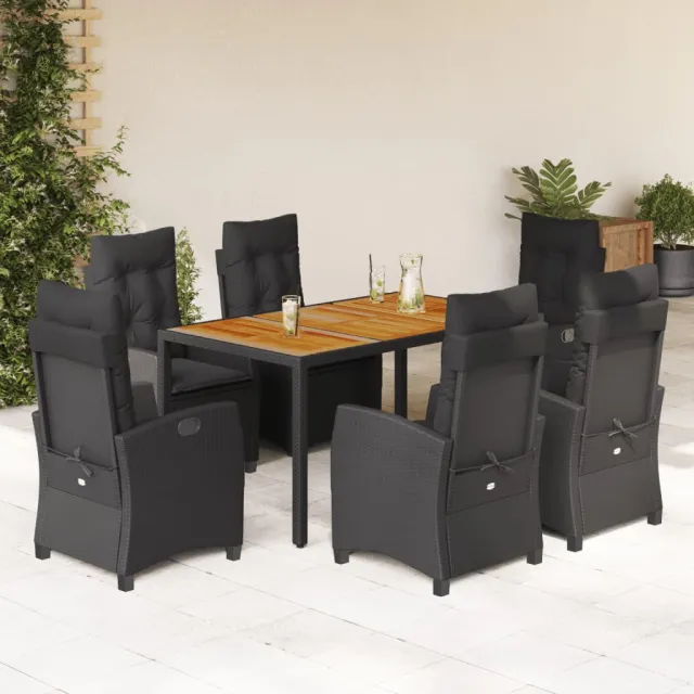vidaXL 7-delige Tuinset met kussens poly rattan zwart, foto 2
