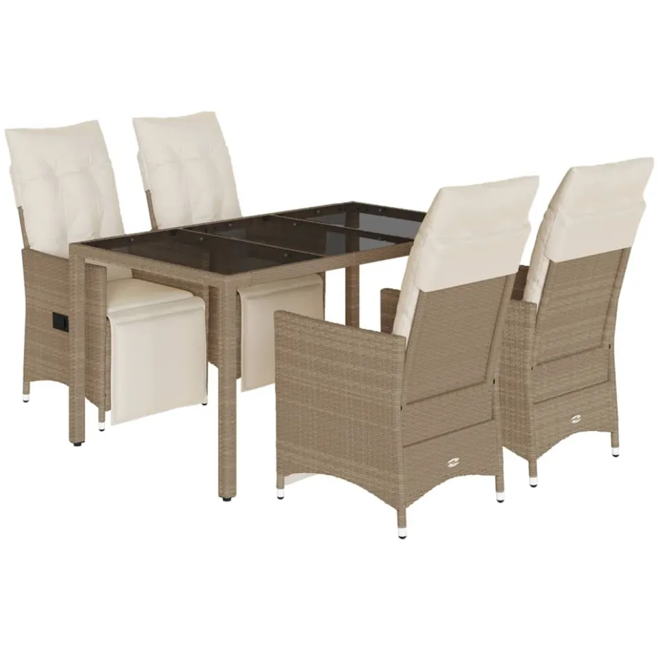 vidaXL 5-delige Bistroset met kussens poly rattan beige, foto 3