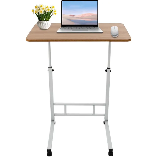 Ruijingsky Laptoptafel - Verplaatsbaar nachtkastje - Tafel op wielen - Nachtkastje voor luie mensen - In hoogte verstelbaar - Bureau voor thuis - Walnoot wit frame