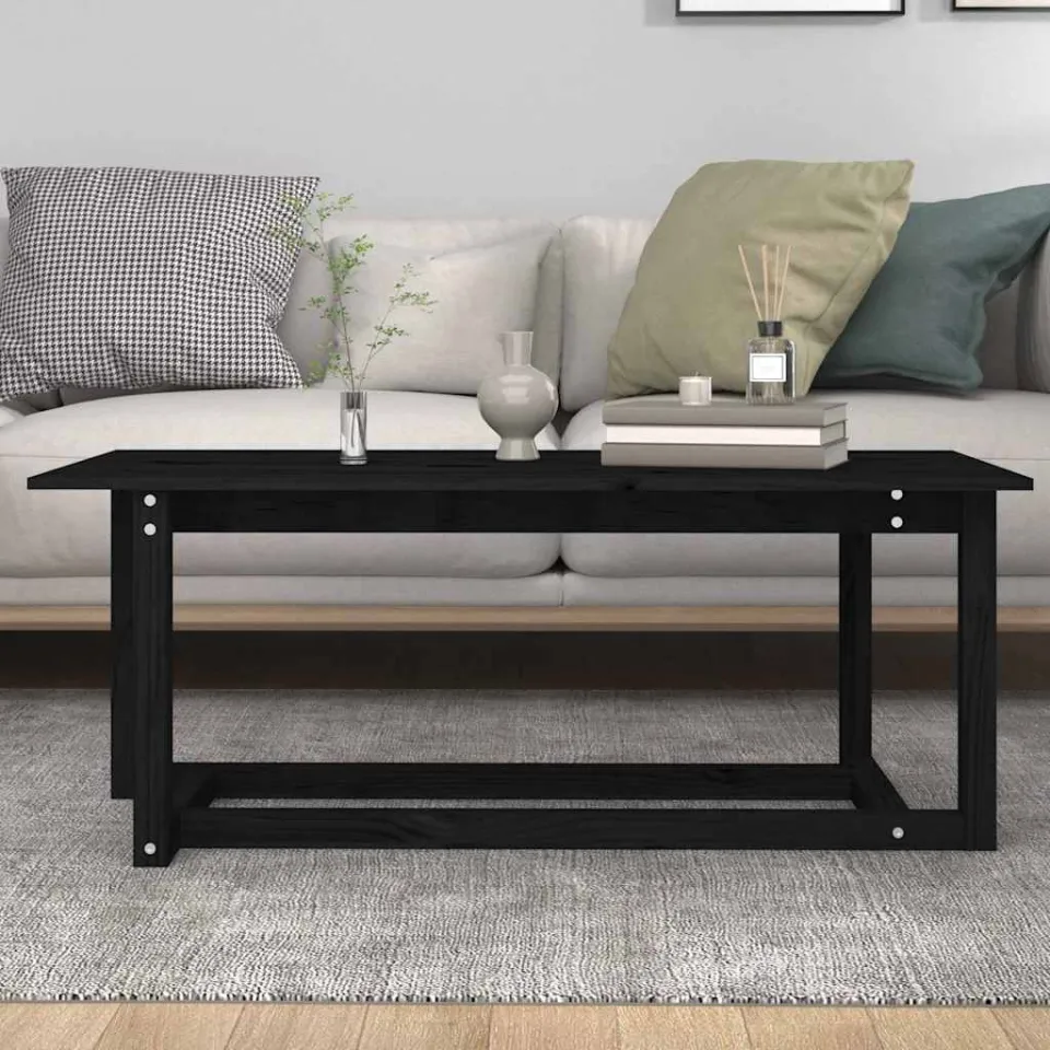 vidaXL Salontafel 110x55x45 cm massief grenenhout zwart, foto 3