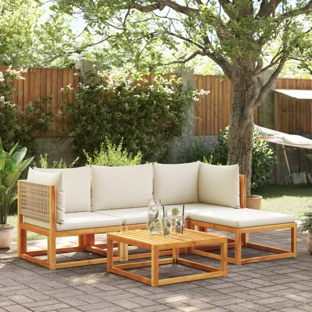 vidaXL 5-delige tuinbankset met kussens acaciahout & rotan Bruin