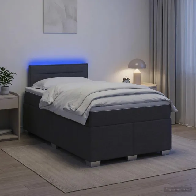 vidaXL Boxspring Bed met Matras en LED Donkergrijs 120 x 190 cm Stof