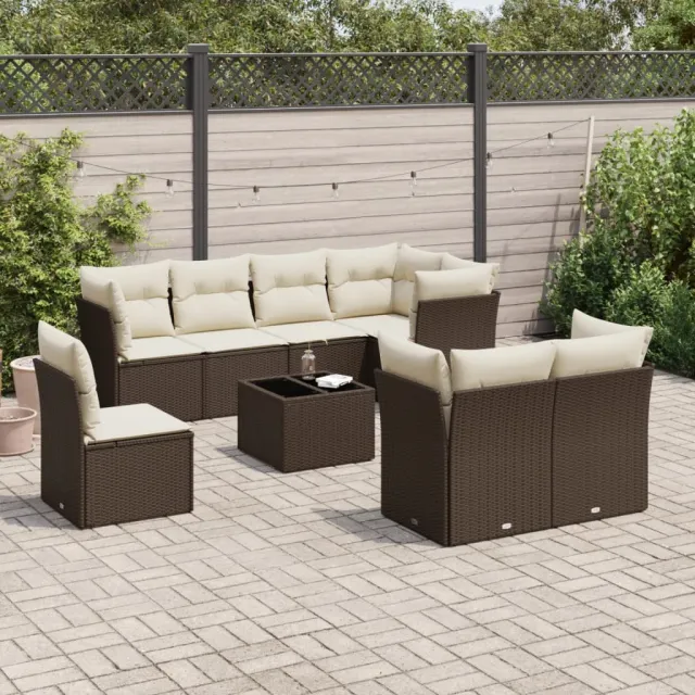 vidaXL 9-delige Loungeset met kussens poly rattan bruin, foto 2