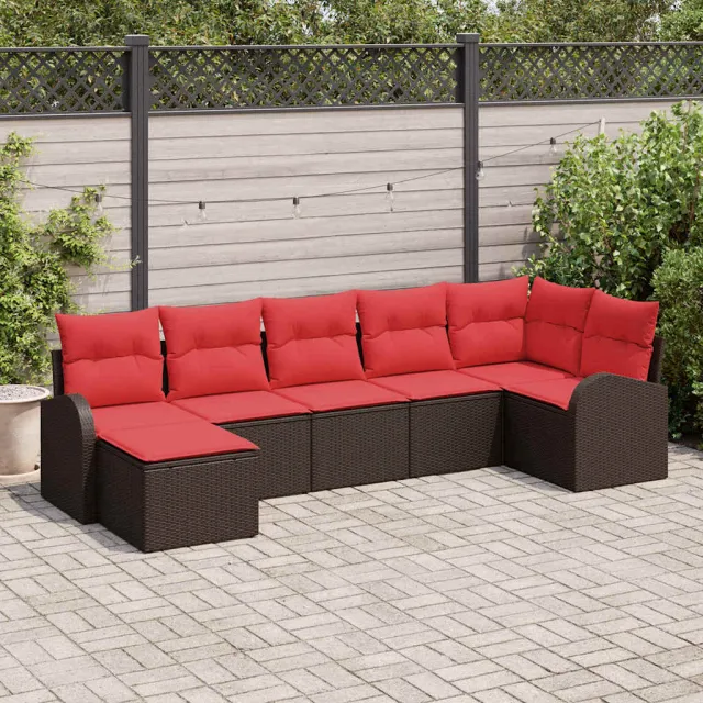 vidaXL Bankstel 7 st Bruin en Rood poly rattan, foto 2