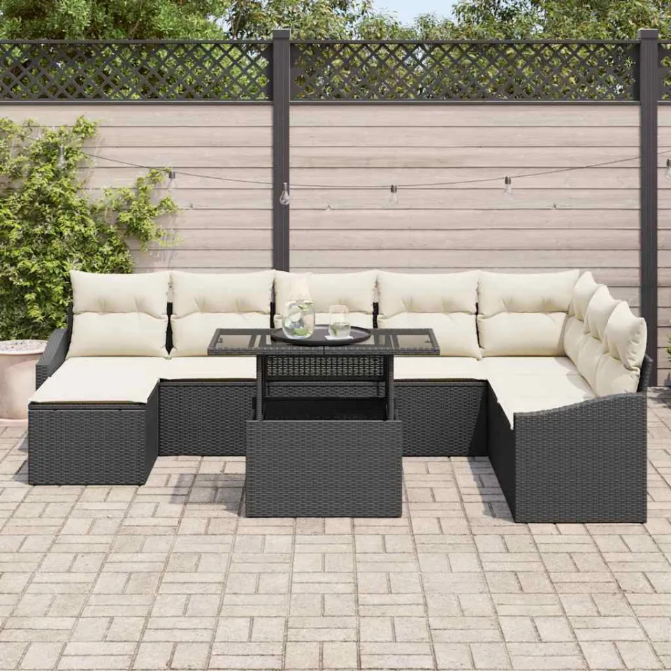 vidaXL Tuin Sofa Set 9 st Zwart en Crème, foto 3