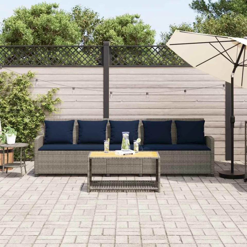 vidaXL Tuinbank 5-zits met kussens poly rattan grijs, foto 3