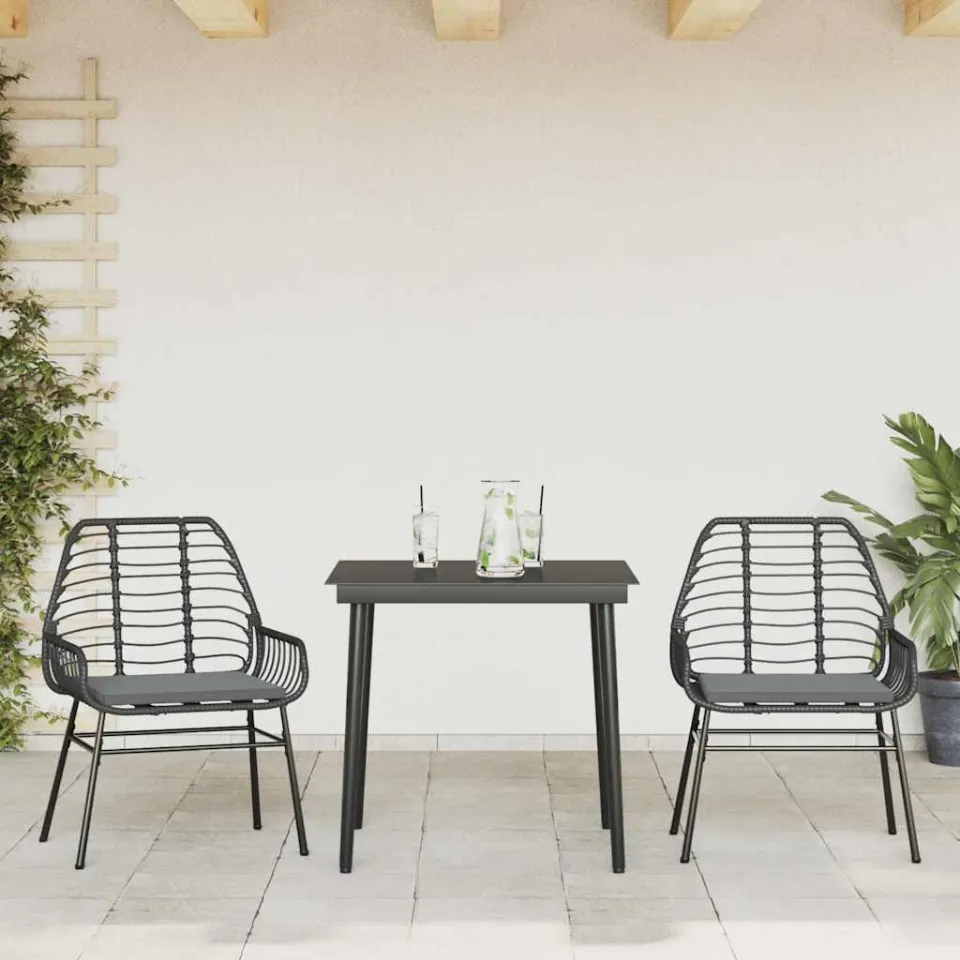 vidaXL 3-delige Tuinset met kussens poly rattan glas zwart, foto 2