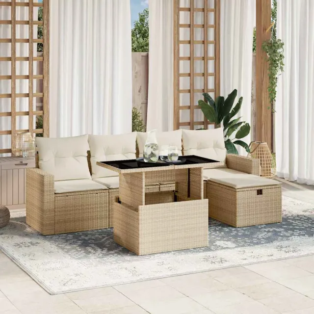 vidaXL 6-delige Loungeset met kussens poly rattan beige, foto 2