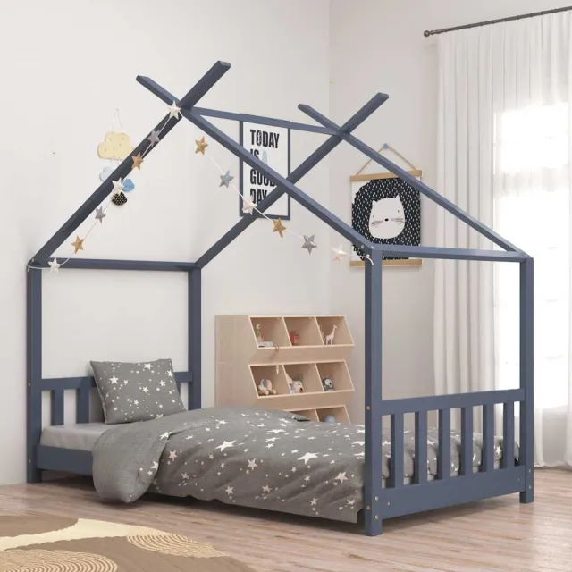 vidaXL Kinderbedframe massief grenenhout grijs 80x160 cm