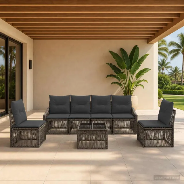 vidaXL Tuinbankenset 7 st Grijs poly rattan, foto 2