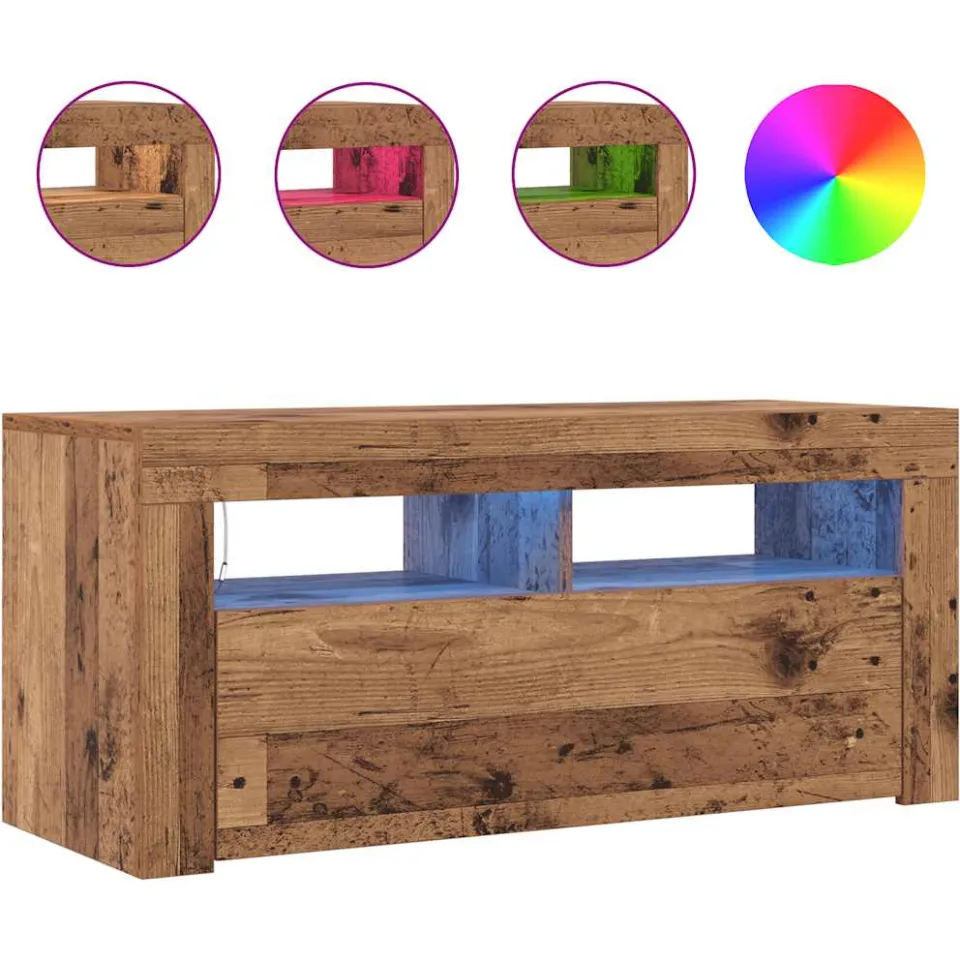 vidaXL Tv-meubel met LED 90x35x40 cm bewerkt hout oud hout bruin, foto 4