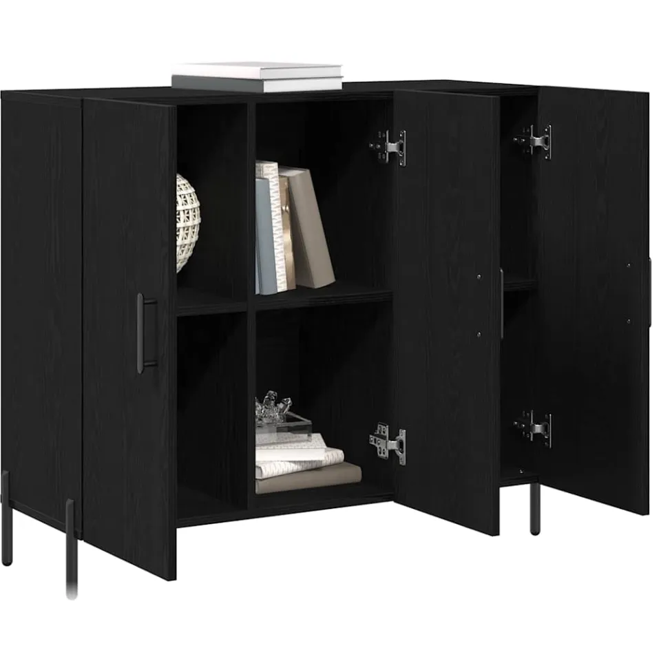 vidaXL Dressoir Zwart Eiken 90 x 34 x 80 cm Bewerkt hout