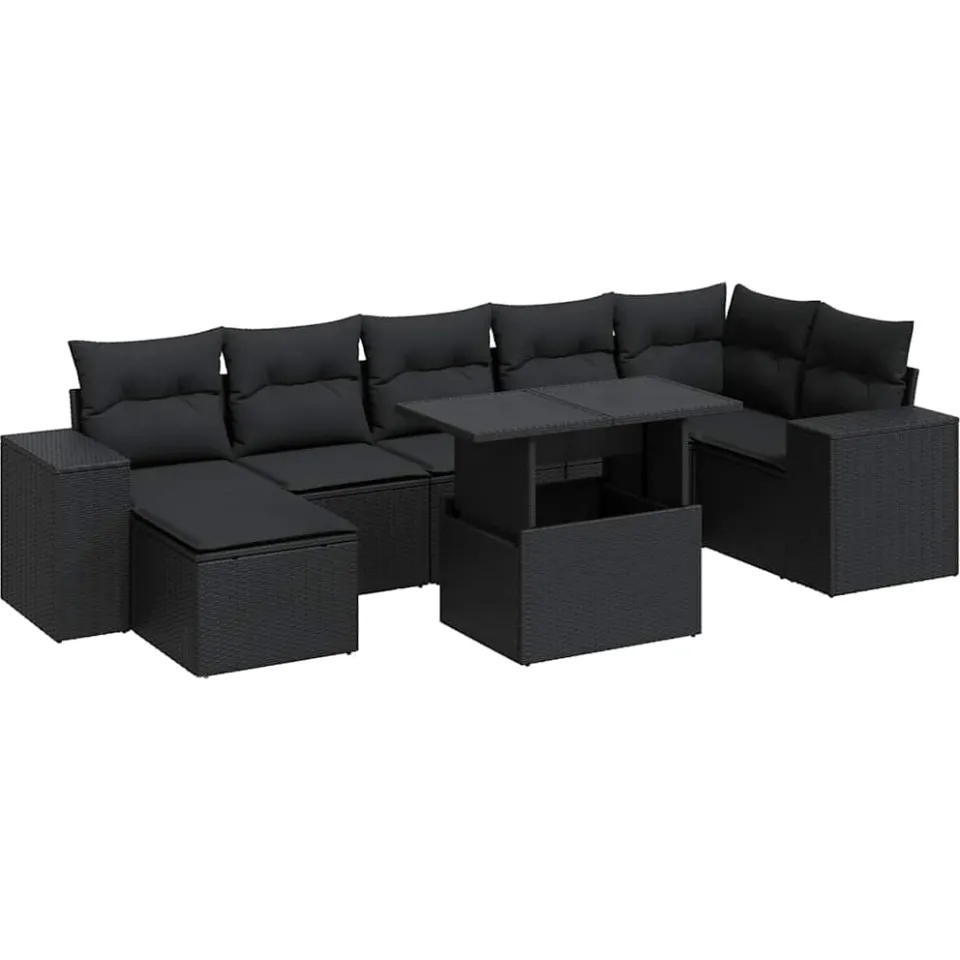 vidaXL 8-delige Loungeset met kussens poly rattan zwart, foto 3