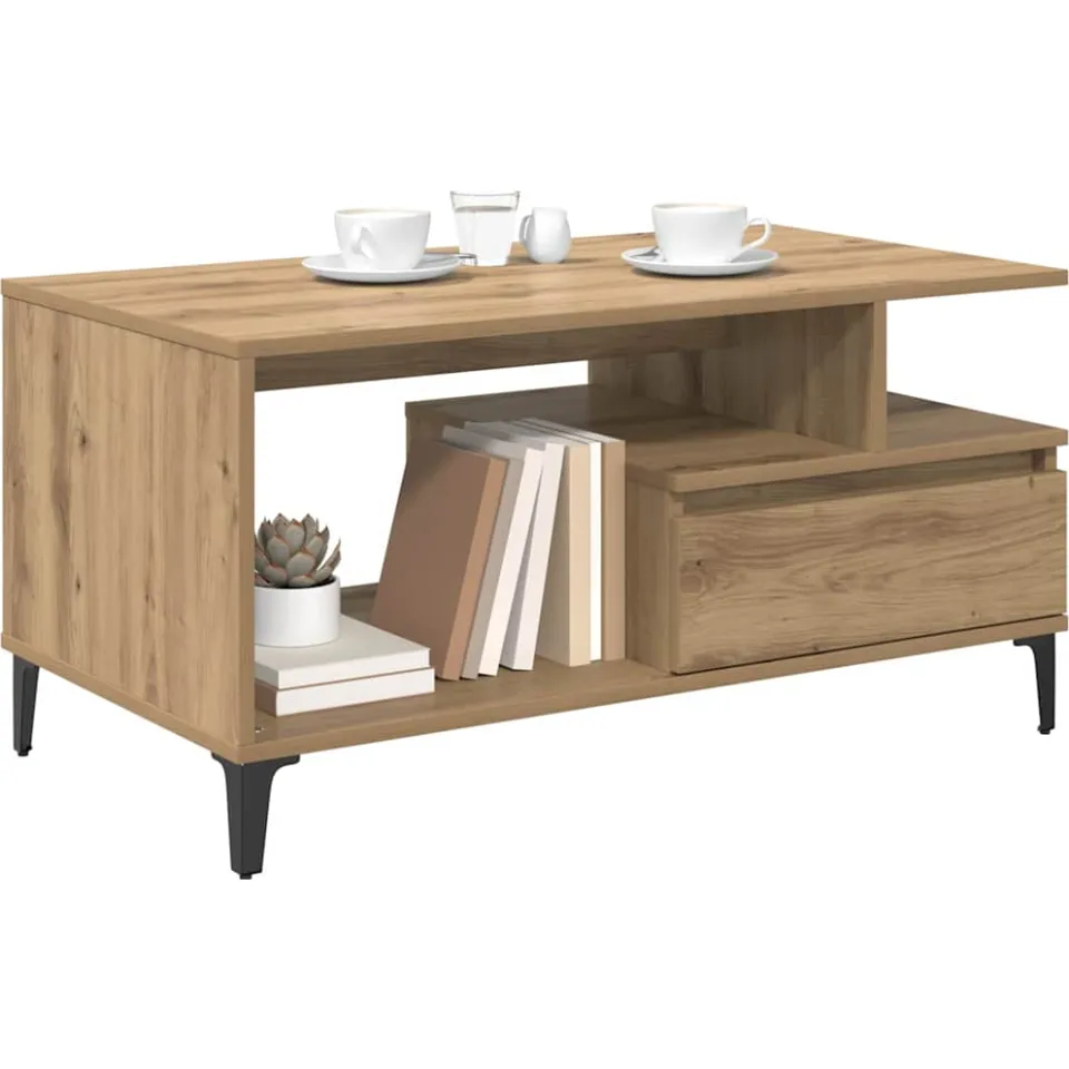 vidaXL Salontafel Artisan Eiken 90 x 49 x 45 cm Bewerkt hout