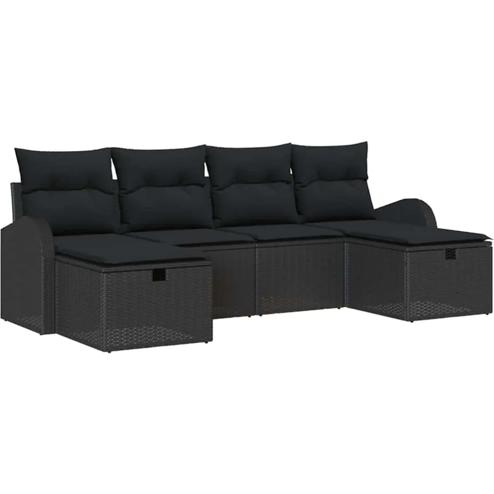 vidaXL Tuin Sofa Set 6 st Zwart poly rattan