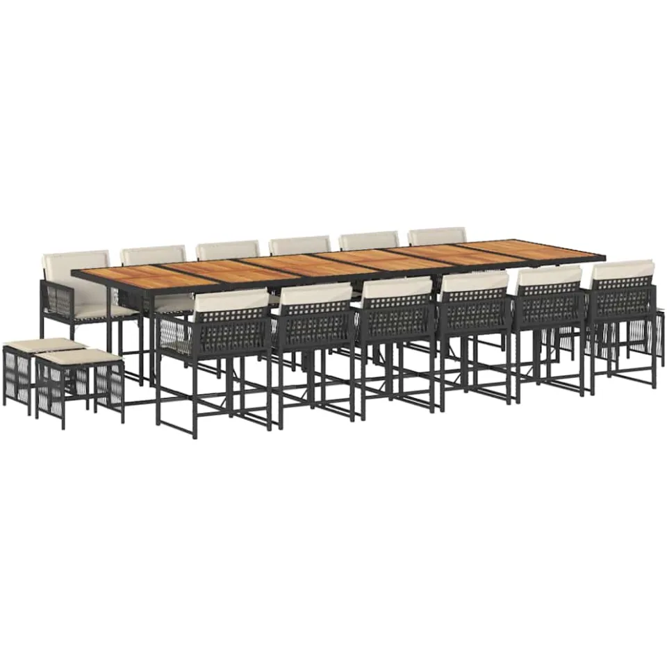 vidaXL 17-delige Tuinset met kussens poly rattan zwart