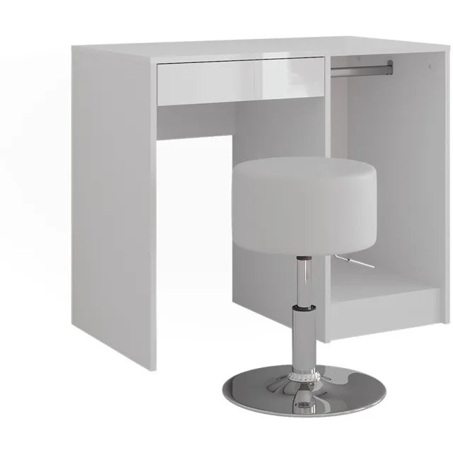 Vicco Kaptafel Sherry, Wit/Wit Hoogglans, 89.8 cm zonder spiegel, met kruk