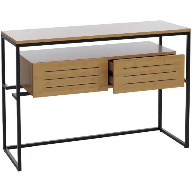 MCW Console tafel MCW-P46, telefoontafel bijzettafel opbergtafel, lade metaal MDF melamine 80x120x40cm ~ bamboe-look