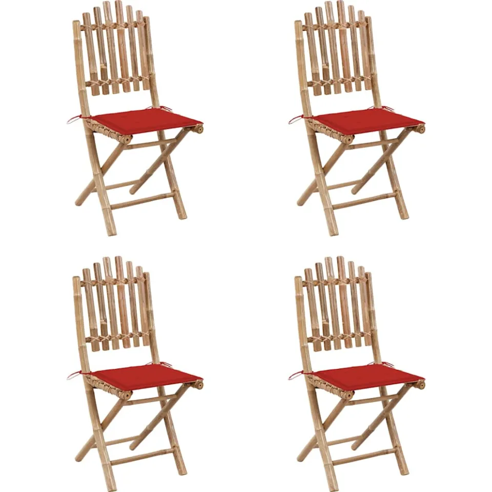 vidaXL 5-delige Tuinset inklapbaar met kussens bamboe rood, foto 2