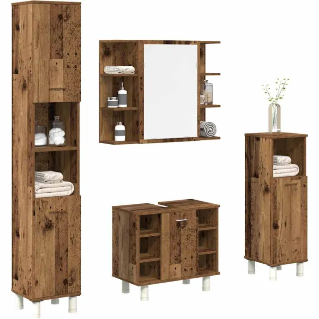 vidaXL 4-delige Badkamermeubelset bewerkt hout oud houtkleurig Bruin