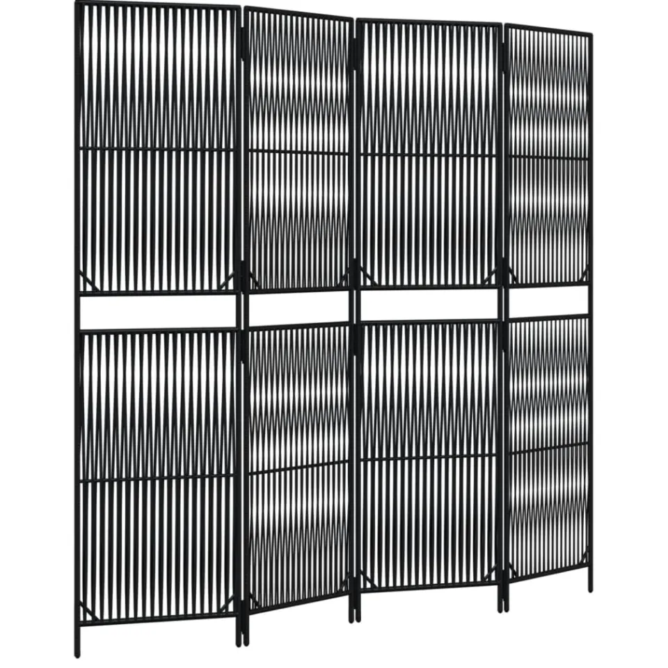 vidaXL Kamerscherm 4 panelen poly rattan zwart